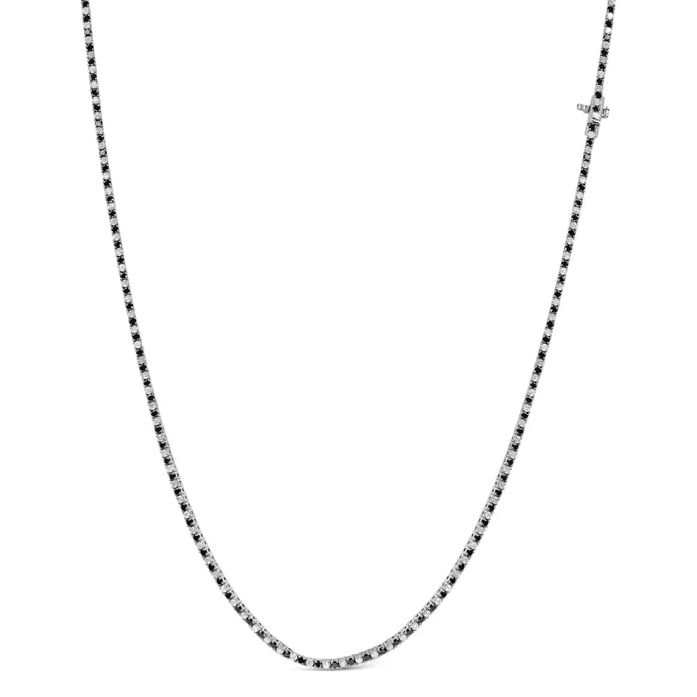 .925 Sterling Silver 7.0 Carat Alternating White and Black Diamond Tennis Necklace (black/i-j Color I2-i3 Clarity)