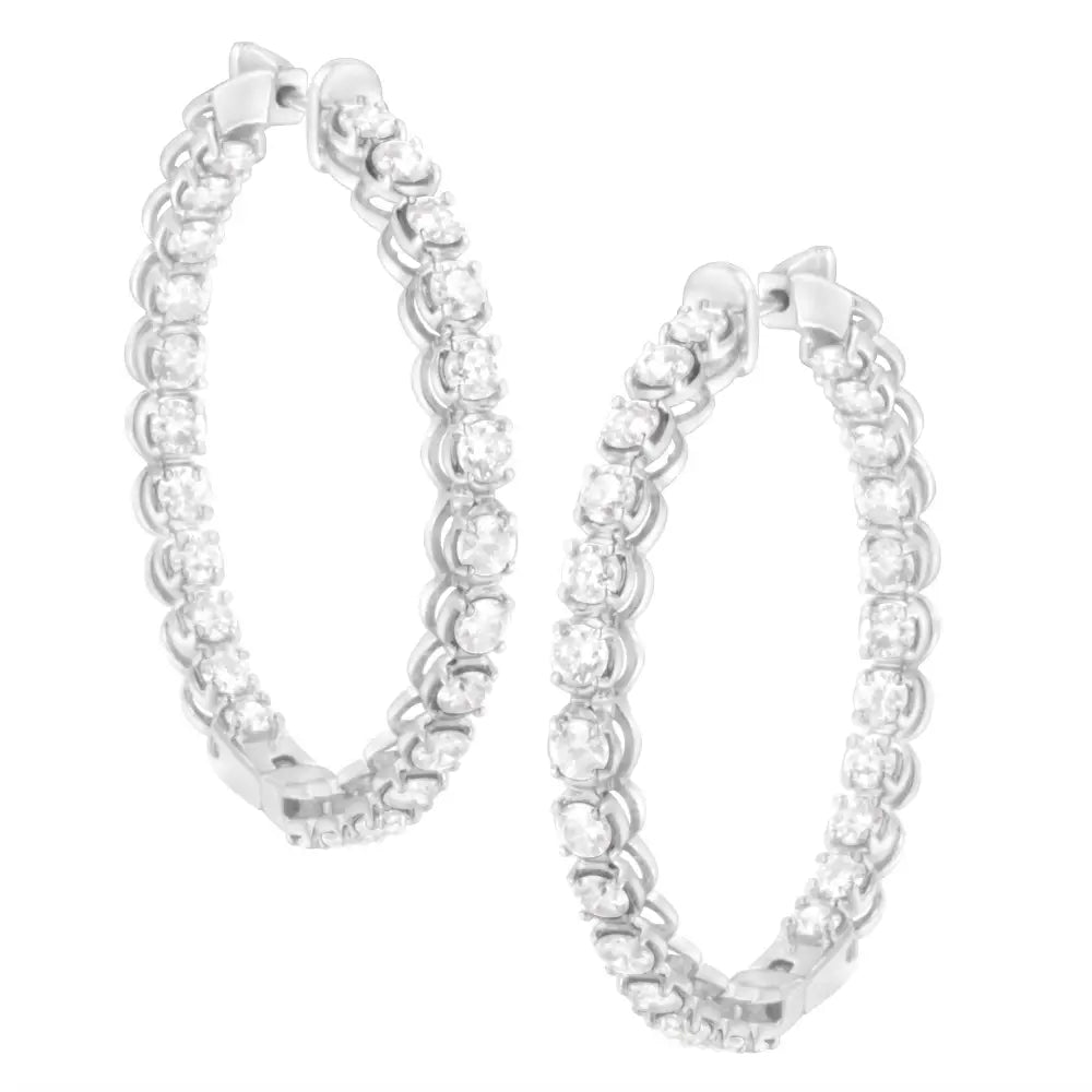 .925 Sterling Silver 7.0 Cttw Diamond 1-¾ Inside out Hinged Leverback Hoop Earrings (i-j Color I1-i2 Clarity) - Fine