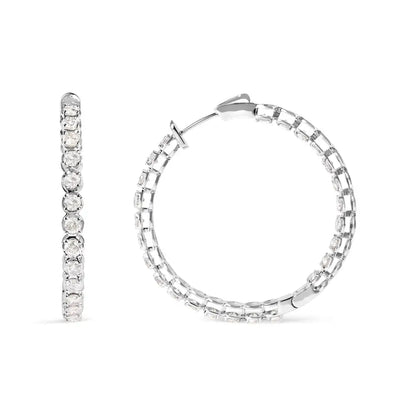 .925 Sterling Silver 7.0 Cttw Diamond 1-¾ Inside out Hinged Leverback Hoop Earrings (i-j Color I1-i2 Clarity) - Fine