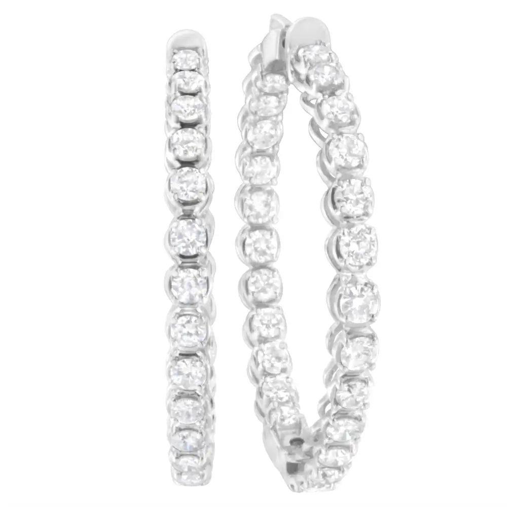 .925 Sterling Silver 7.0 Cttw Diamond 1-¾ Inside out Hinged Leverback Hoop Earrings (i-j Color I1-i2 Clarity) - Fine