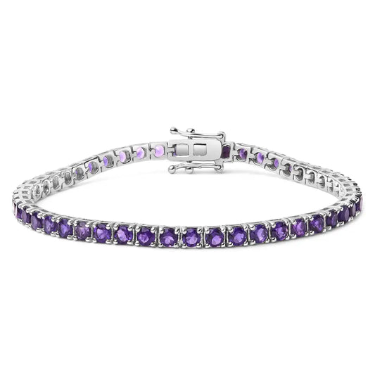 .925 Sterling Silver 7 3/8 Ctw Created Purple Amethyst Tennis Bracelet -7.25’’ Inches - Fine Jewelry us Direct