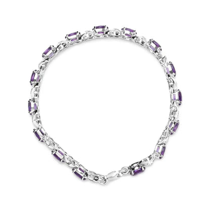 .925 Sterling Silver 7x5mm Oval Amethyst and Diamond Accent X-link Bracelet (h-i Color Si1-si2 Clarity) - Size 7’’