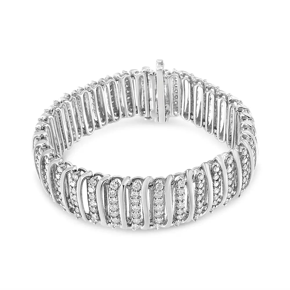 .925 Sterling Silver 8 1/2 Cttw Diamond 7 Row Chevron ?S’ Curved Link Tennis Bracelet (i-j Color I1-i2 Clarity)