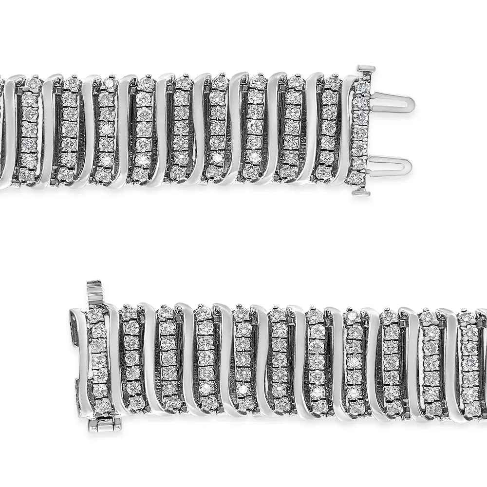 .925 Sterling Silver 8 1/2 Cttw Diamond 7 Row Chevron ?S’ Curved Link Tennis Bracelet (i-j Color I1-i2 Clarity)