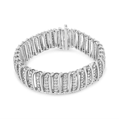 .925 Sterling Silver 8 1/2 Cttw Diamond 7 Row Chevron ?S’ Curved Link Tennis Bracelet (i-j Color I1-i2 Clarity)