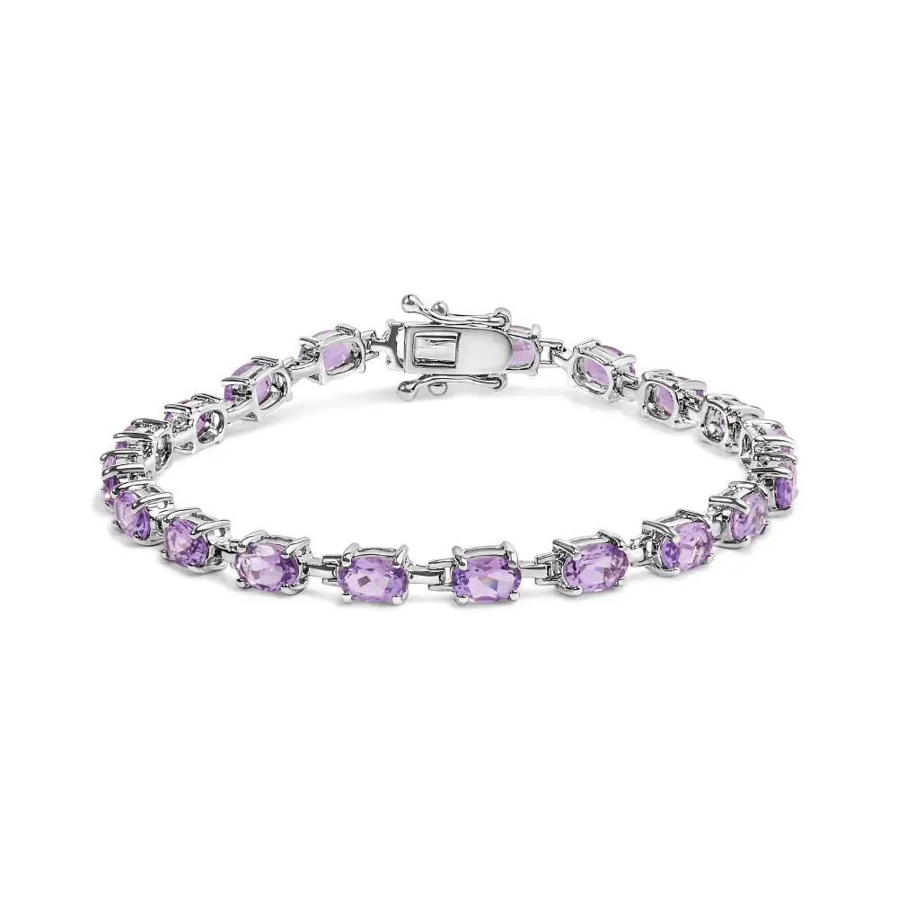 .925 Sterling Silver 8 1/2 Cttw Oval Shaped Purple Amethyst Link Bracelet - 7’’ Inches - Fine Jewelry us Direct