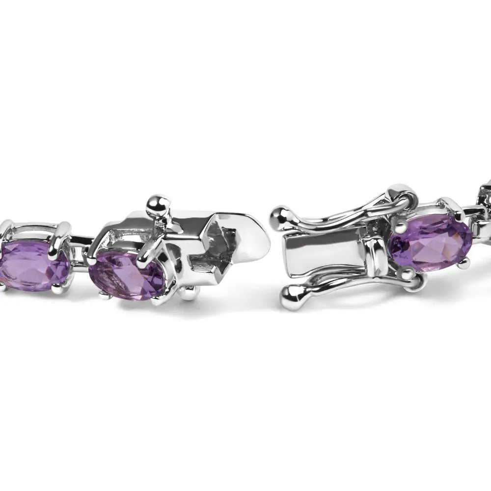 .925 Sterling Silver 8 1/2 Cttw Oval Shaped Purple Amethyst Link Bracelet - 7’’ Inches - Fine Jewelry us Direct