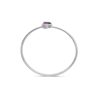 .925 Sterling Silver 8 x 5.5mm Pear Shape Amethyst and Diamond Accent Halo Bypass Bangle Bracelet (h-i Color Si1-si2