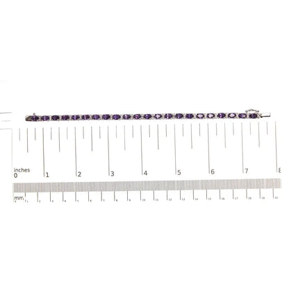 .925 Sterling Silver 9 1/2 Cttw Alternating Oval Amethyst and White Diamond Accent Link Tennis Bracelet (i-j Color I3