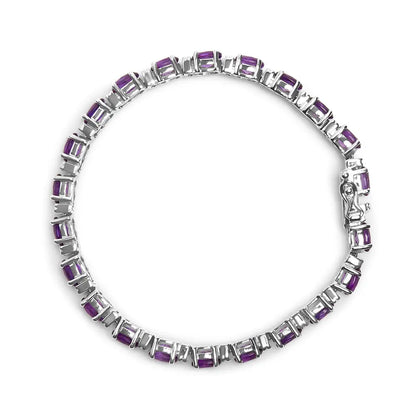 .925 Sterling Silver 9 1/2 Cttw Alternating Oval Amethyst and White Diamond Accent Link Tennis Bracelet (i-j Color I3