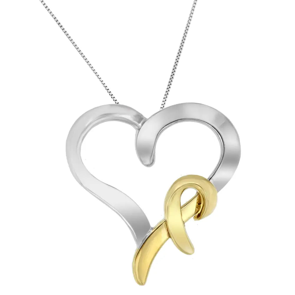 .925 Sterling Silver and 14k Yellow Gold Two-tone Heart Shaped Pendant Necklace - Fine Jewelry us Direct