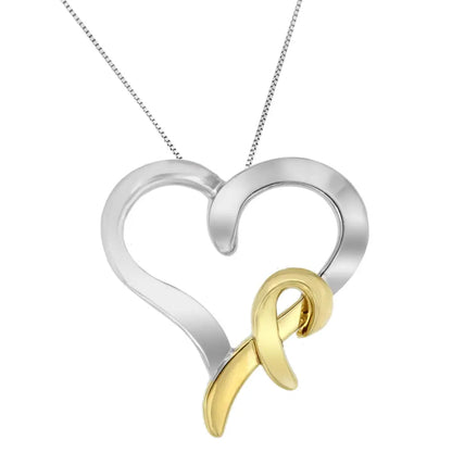 .925 Sterling Silver and 14k Yellow Gold Two-tone Heart Shaped Pendant Necklace - Fine Jewelry us Direct