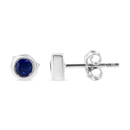 .925 Sterling Silver Bezel Set 3.5mm Created Gemstone Solitaire Stud Earrings - Fine Jewelry us Direct