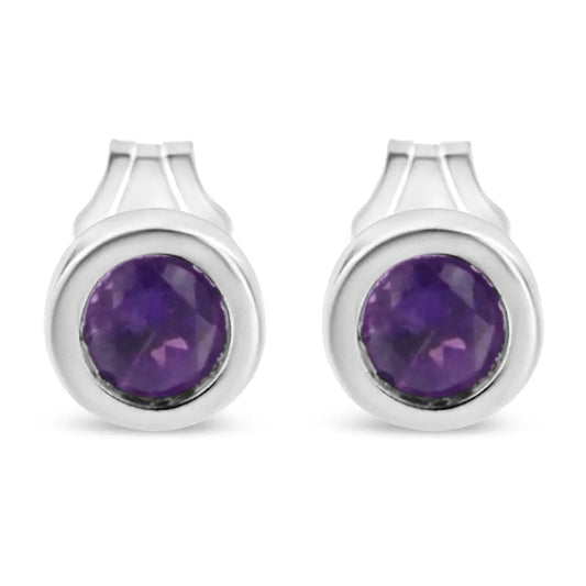 .925 Sterling Silver Bezel Set 3.5mm Created Gemstone Solitaire Stud Earrings - Fine Jewelry us Direct