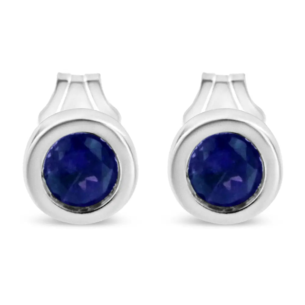 .925 Sterling Silver Bezel Set 3.5mm Created Gemstone Solitaire Stud Earrings - Fine Jewelry us Direct