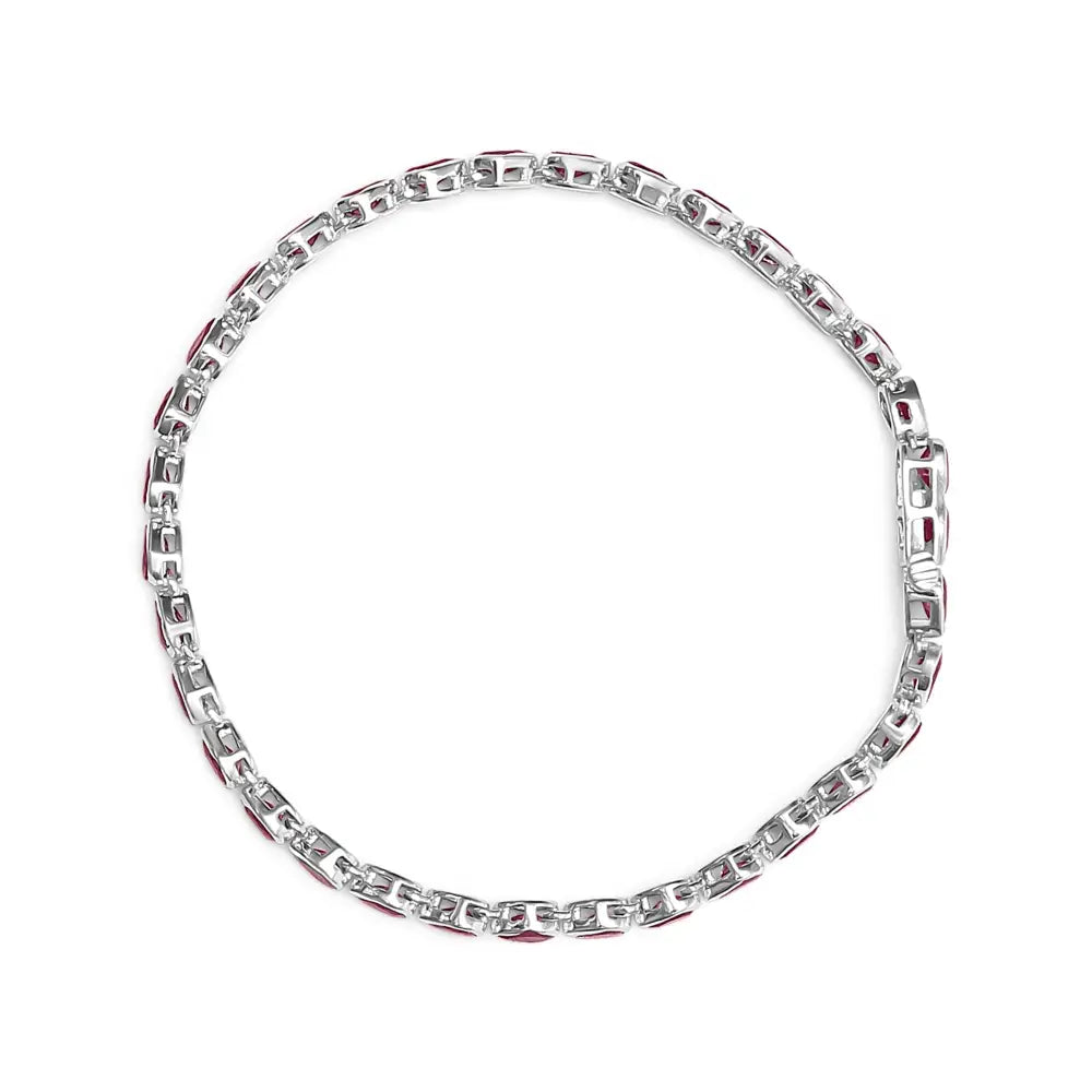 .925 Sterling Silver Bezel Set Pear Shaped Lab Created Pink Ruby Link Bracelet (aaa + Quality) - Size 7.25’’ - Fine