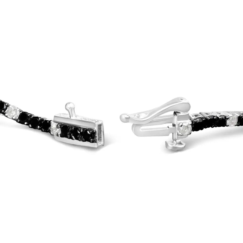 .925 Sterling Silver Black and White Diamond Tennis Bracelet (i-j Color I2-i3 Clarity) - 7.25’’ Inches - Fine