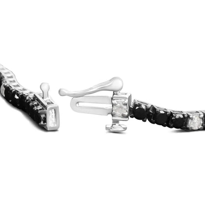 .925 Sterling Silver Black and White Diamond Tennis Bracelet (i-j Color I2-i3 Clarity) - 7.25’’ Inches - Fine