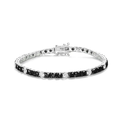 .925 Sterling Silver Black and White Diamond Tennis Bracelet (i-j Color I2-i3 Clarity) - 7.25’’ Inches - Fine