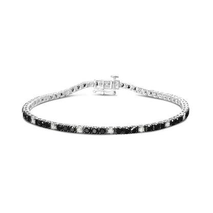 .925 Sterling Silver Black and White Diamond Tennis Bracelet (i-j Color I2-i3 Clarity) - 7.25’’ Inches - Fine