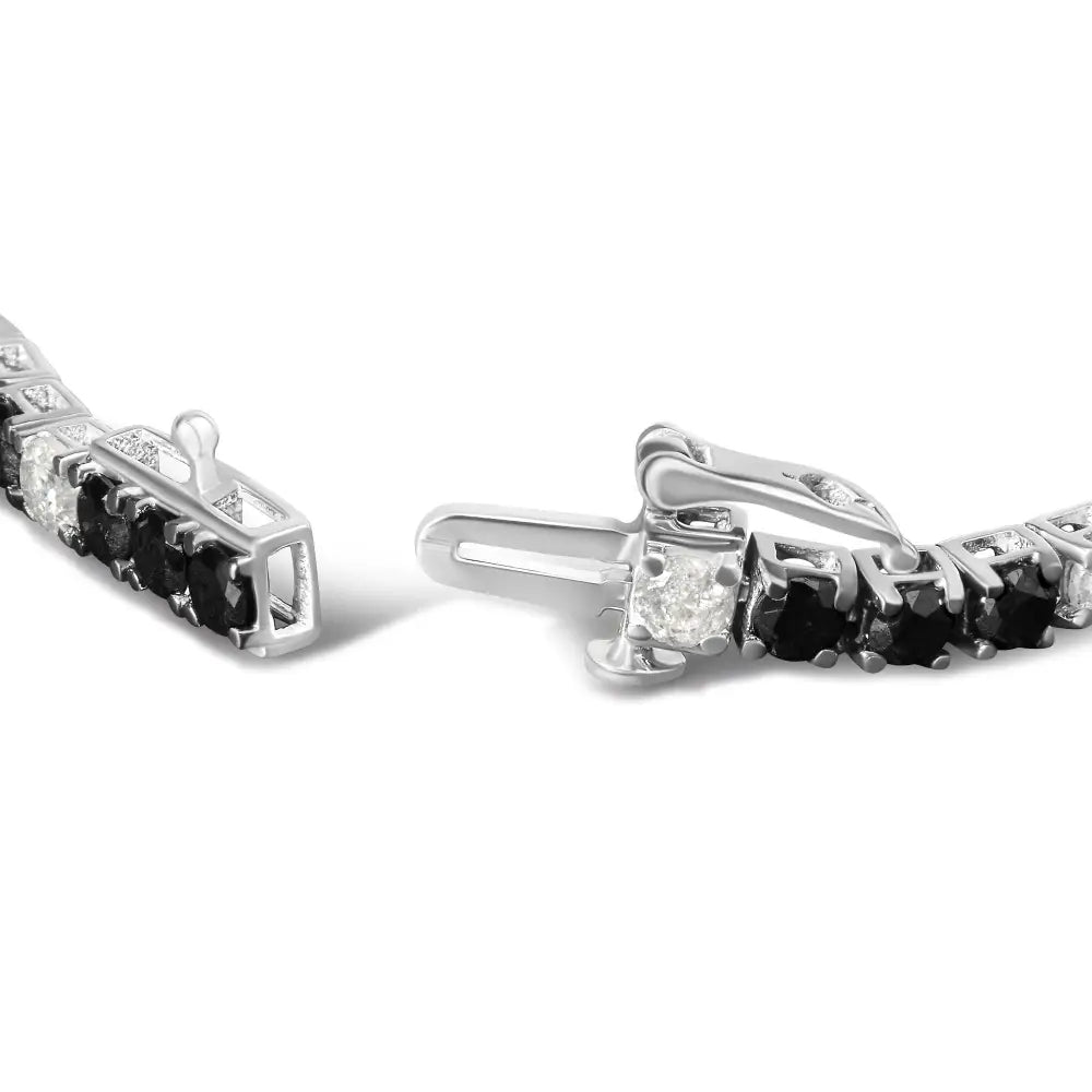 .925 Sterling Silver Black and White Diamond Tennis Bracelet (i-j Color I2-i3 Clarity) - 7.25’’ Inches - Fine