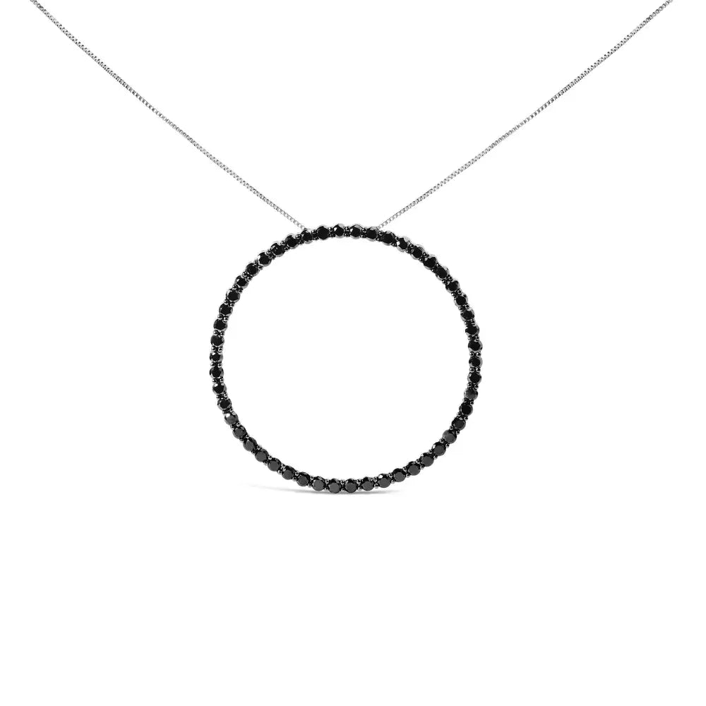 .925 Sterling Silver Black Diamond Open Hoop Circle 18’’ Pendant Necklace (black Color I2-i3 Clarity) - Fine