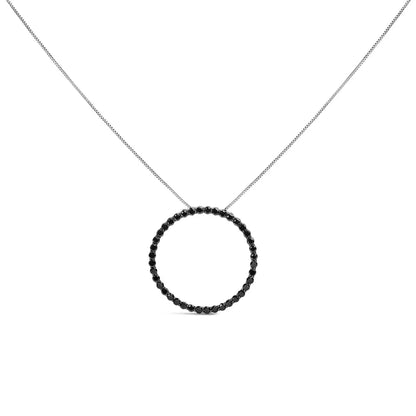 .925 Sterling Silver Black Diamond Open Hoop Circle 18’’ Pendant Necklace (black Color I2-i3 Clarity) - Fine