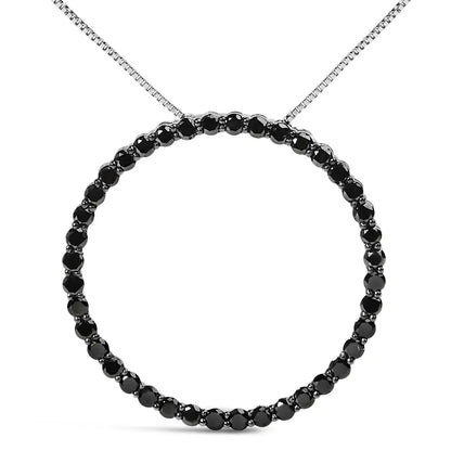 .925 Sterling Silver Black Diamond Open Hoop Circle 18’’ Pendant Necklace (black Color I2-i3 Clarity) - Fine