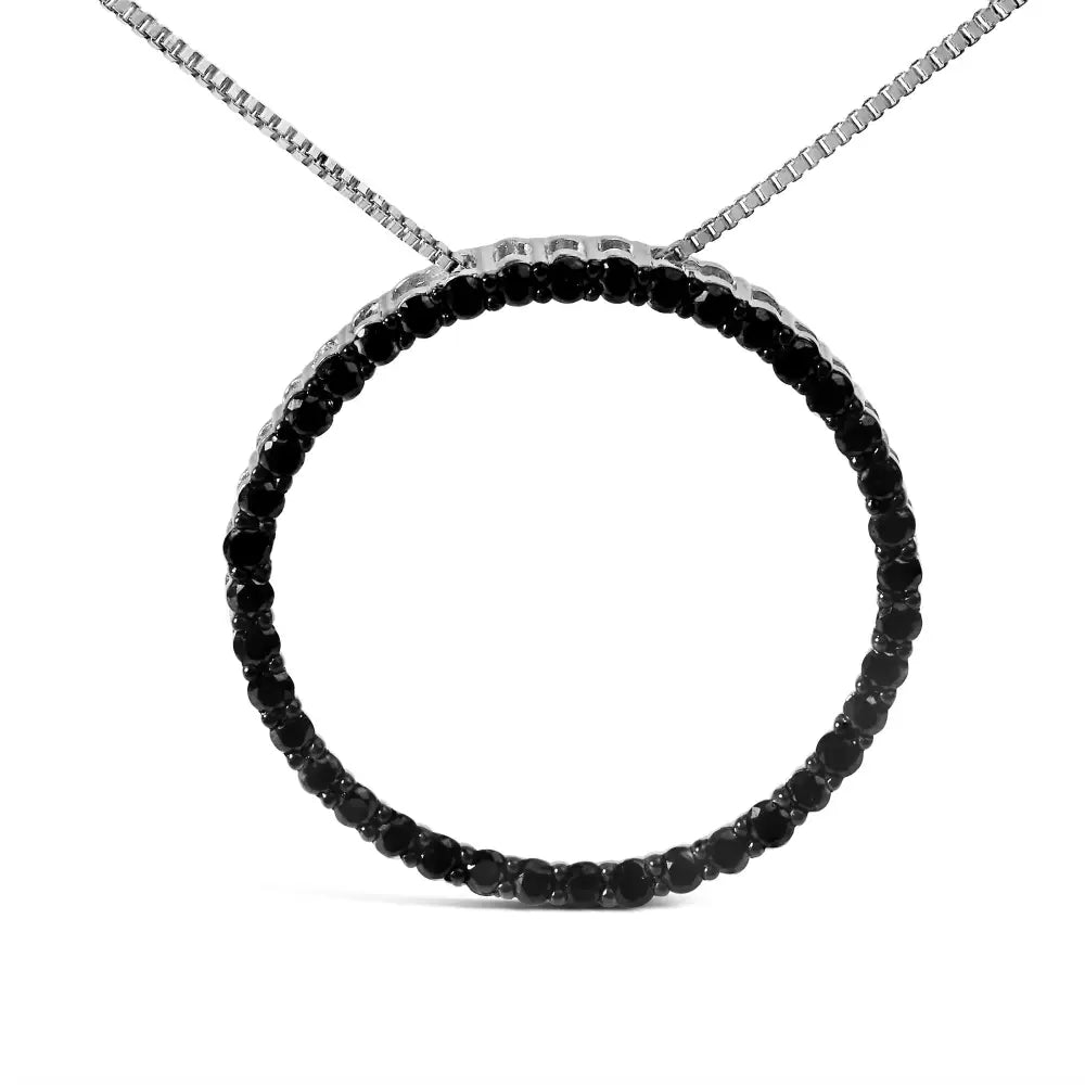 .925 Sterling Silver Black Diamond Open Hoop Circle 18’’ Pendant Necklace (black Color I2-i3 Clarity) - Fine