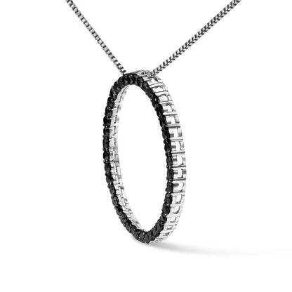 .925 Sterling Silver Black Diamond Open Hoop Circle 18’’ Pendant Necklace (black Color I2-i3 Clarity) - Fine