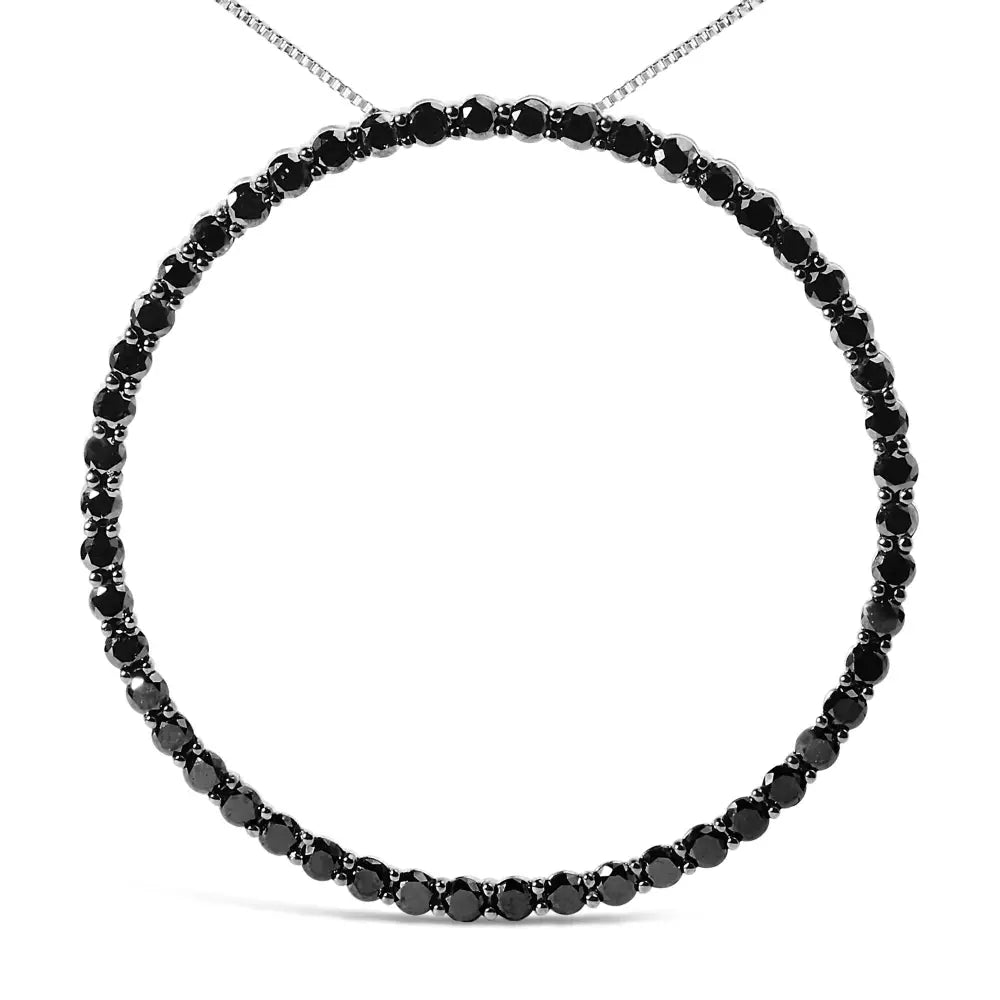 .925 Sterling Silver Black Diamond Open Hoop Circle 18’’ Pendant Necklace (black Color I2-i3 Clarity) - Fine