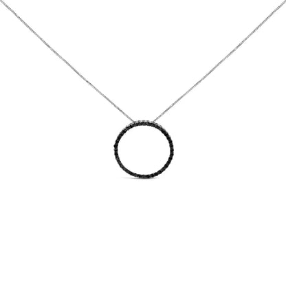 .925 Sterling Silver Black Diamond Open Hoop Circle 18’’ Pendant Necklace (black Color I2-i3 Clarity) - Fine