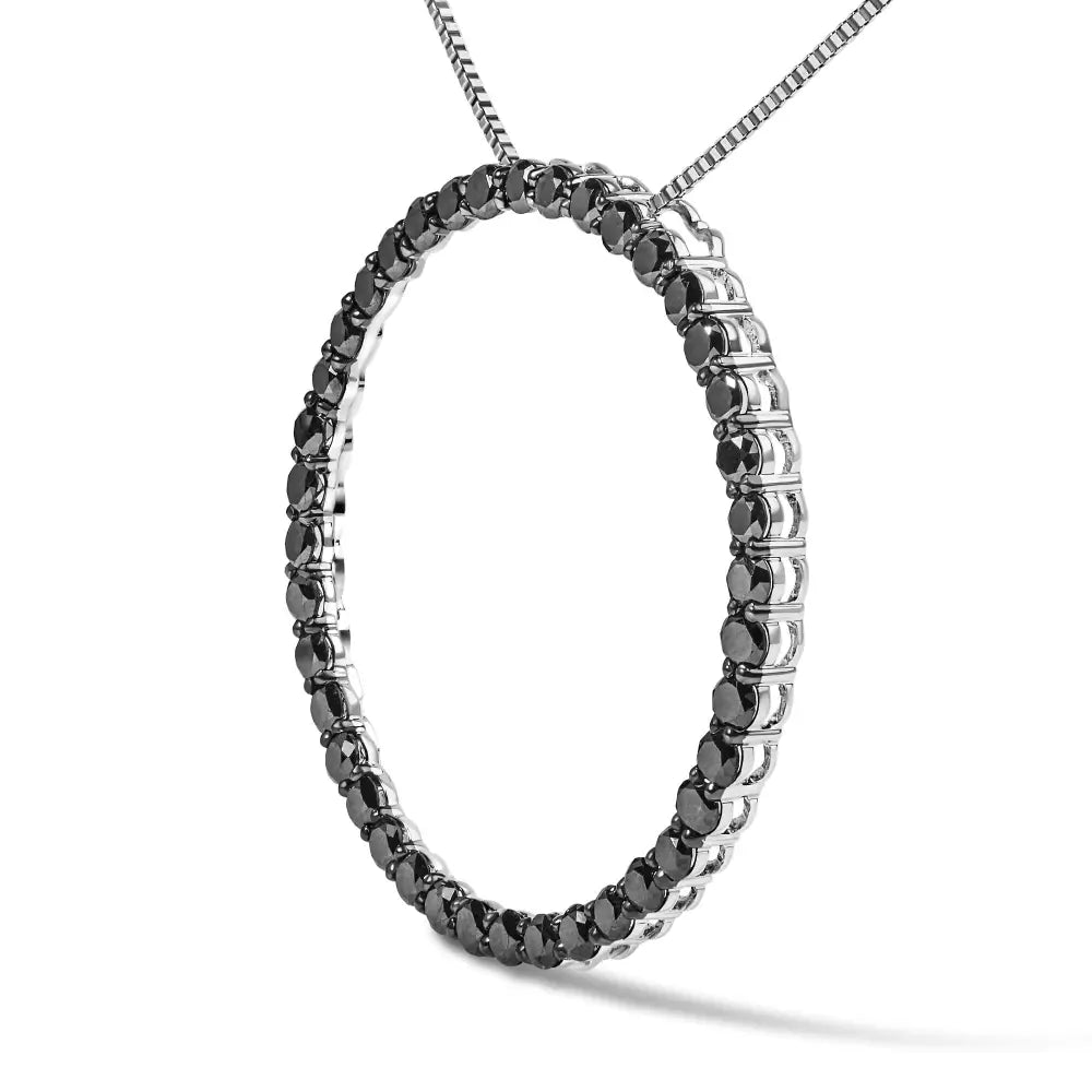 .925 Sterling Silver Black Diamond Open Hoop Circle 18’’ Pendant Necklace (black Color I2-i3 Clarity) - Fine