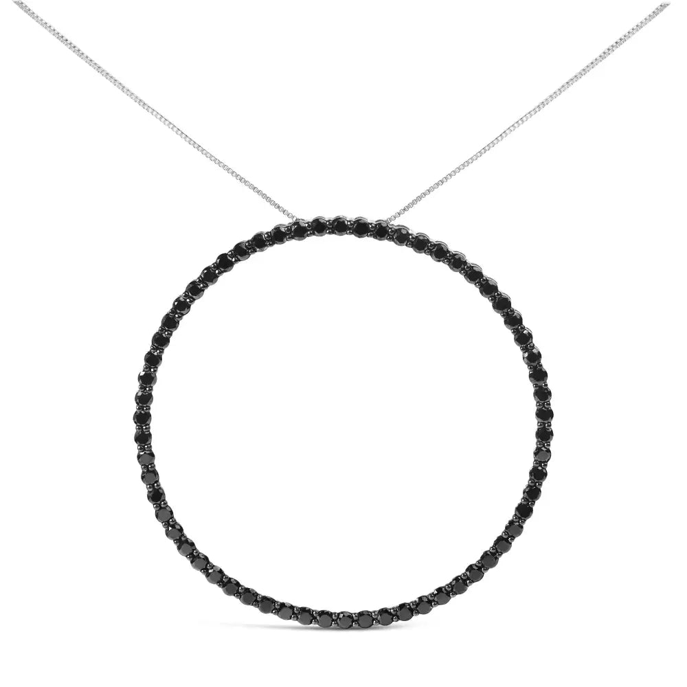 .925 Sterling Silver Black Diamond Open Hoop Circle 18’’ Pendant Necklace (black Color I2-i3 Clarity) - Fine