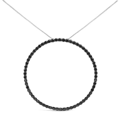 .925 Sterling Silver Black Diamond Open Hoop Circle 18’’ Pendant Necklace (black Color I2-i3 Clarity) - Fine