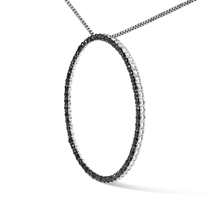 .925 Sterling Silver Black Diamond Open Hoop Circle 18’’ Pendant Necklace (black Color I2-i3 Clarity) - Fine