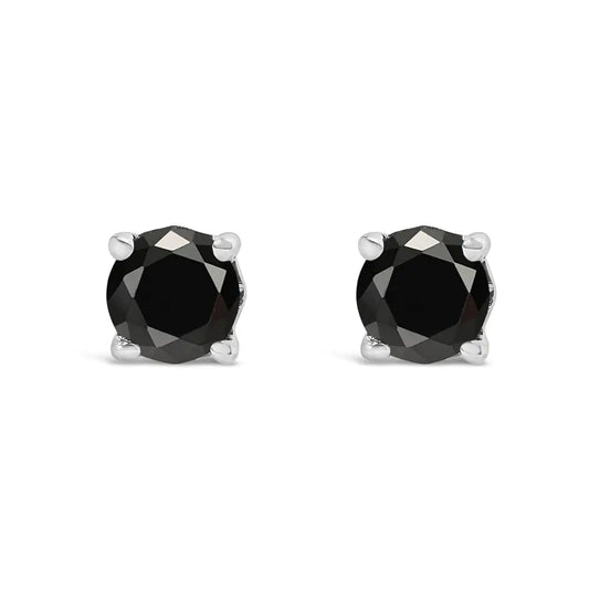 .925 Sterling Silver Black Diamond Solitaire Stud Earrings (black Color I2-i3 Clarity) - Fine Jewelry us Direct