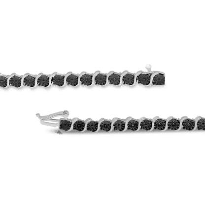 .925 Sterling Silver & Black Rhodium 1/10 Cttw Treated Miracle-set Diamond S-link Tennis Bracelet (black Color I1-i2