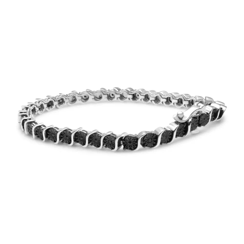 .925 Sterling Silver & Black Rhodium 1/10 Cttw Treated Miracle-set Diamond S-link Tennis Bracelet (black Color I1-i2