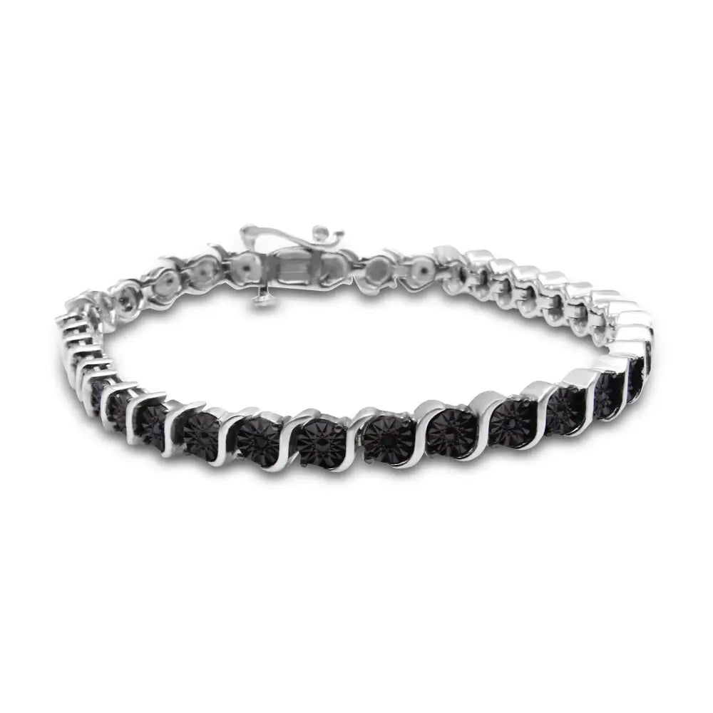 .925 Sterling Silver & Black Rhodium 1/10 Cttw Treated Miracle-set Diamond S-link Tennis Bracelet (black Color I1-i2