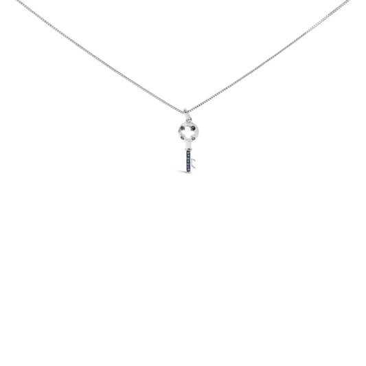 .925 Sterling Silver Blue Diamond Accent Key Pendant Necklace (blue Color I2-i3 Clarity) - 18’’ Inches - Fine