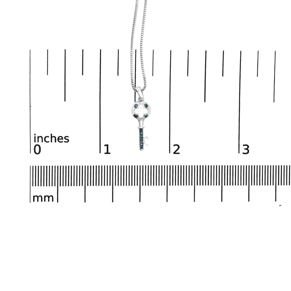 .925 Sterling Silver Blue Diamond Accent Key Pendant Necklace (blue Color I2-i3 Clarity) - 18’’ Inches - Fine