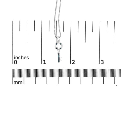 .925 Sterling Silver Blue Diamond Accent Key Pendant Necklace (blue Color I2-i3 Clarity) - 18’’ Inches - Fine