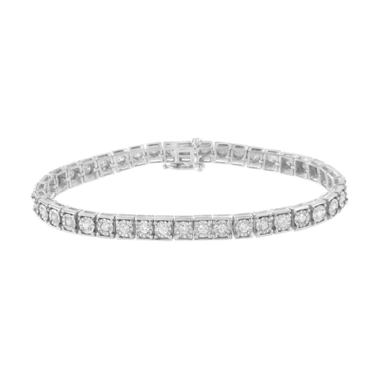 .925 Sterling Silver Brilliant-cut Round Diamond Square Frame Miracle-set Tennis Bracelet (2 Cttw I-j Color I2-i3