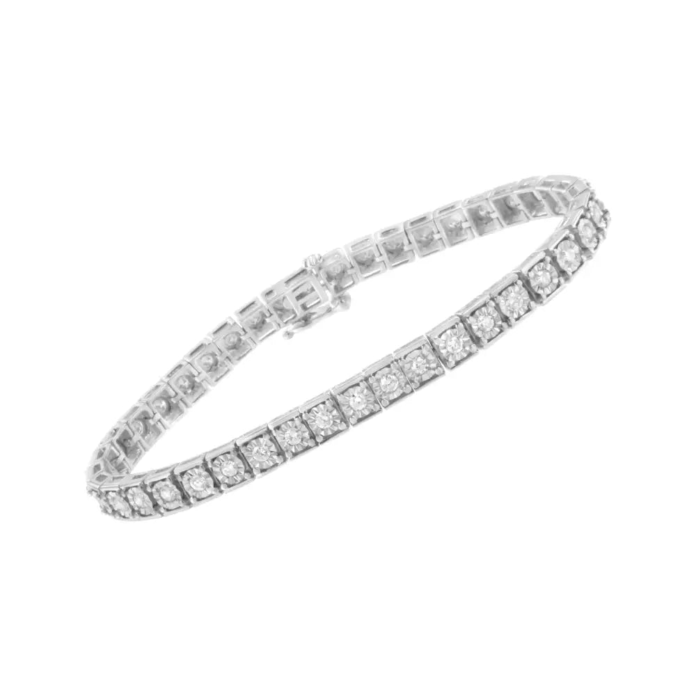 .925 Sterling Silver Brilliant-cut Round Diamond Square Frame Miracle-set Tennis Bracelet (2 Cttw I-j Color I2-i3