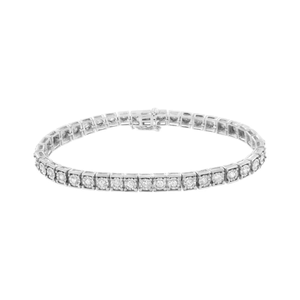 .925 Sterling Silver Brilliant-cut Round Diamond Square Frame Miracle-set Tennis Bracelet (2 Cttw I-j Color I2-i3