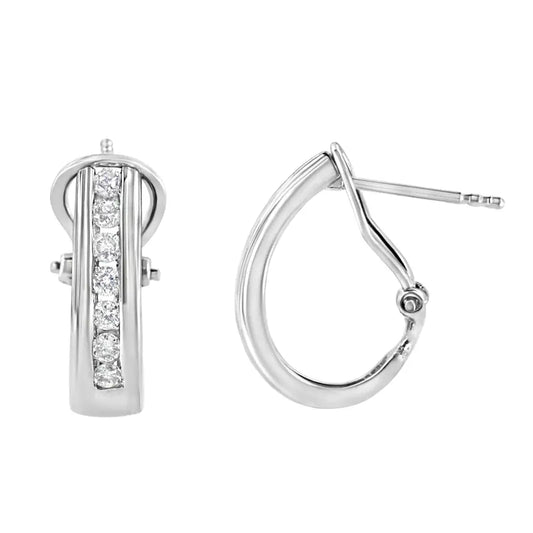 .925 Sterling Silver Channel Set 1/2 Cttw Lab Grown Round Diamond Omega Back Huggy Hoop Earrings (f-g Color Si1-si2