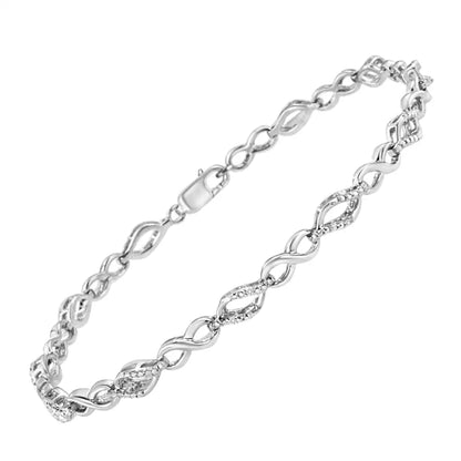 .925 Sterling Silver Diamond Accent Alternating Infinity Shape and Pear Link Bracelet (i-j Color I3 Clarity)