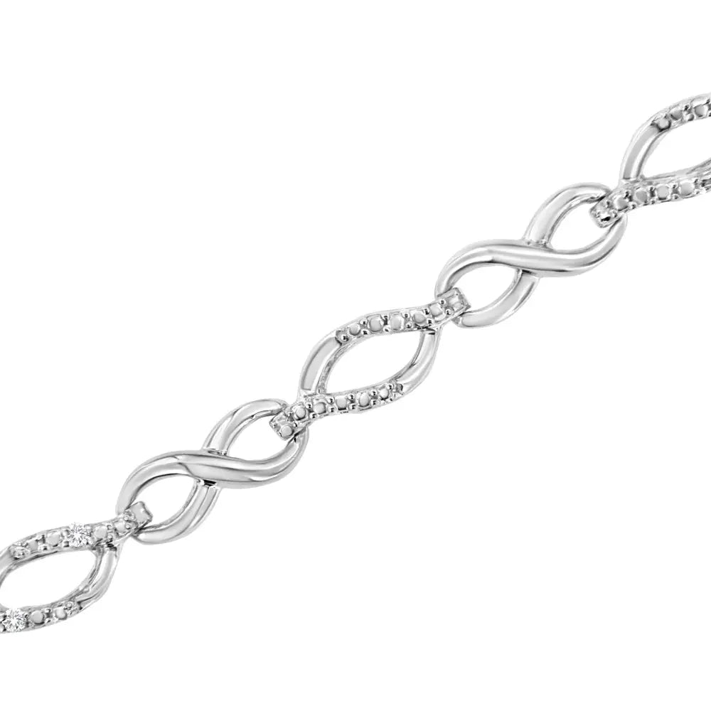 .925 Sterling Silver Diamond Accent Alternating Infinity Shape and Pear Link Bracelet (i-j Color I3 Clarity)