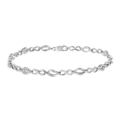 .925 Sterling Silver Diamond Accent Alternating Infinity Shape and Pear Link Bracelet (i-j Color I3 Clarity)